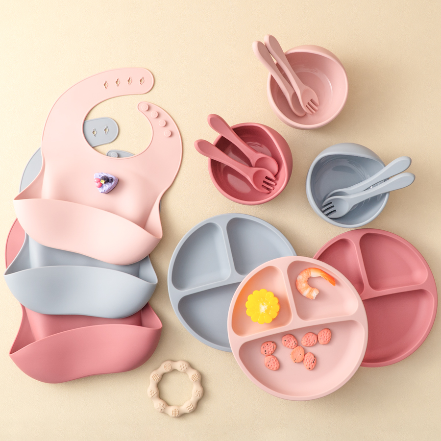 Waterproof Baby Bibs Silicone - 5 pçs conjunto de alimentação do