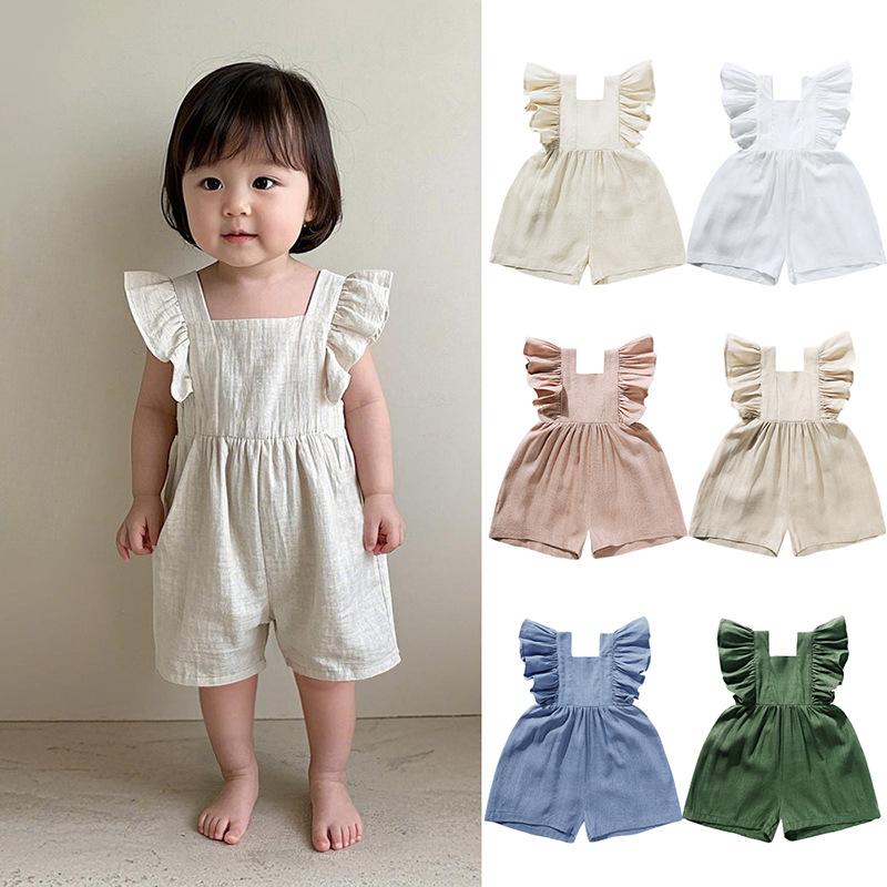Baby Summer Linen Sleeveless Jumpsuit - Roupas de Verão para Bebês Unissex,
