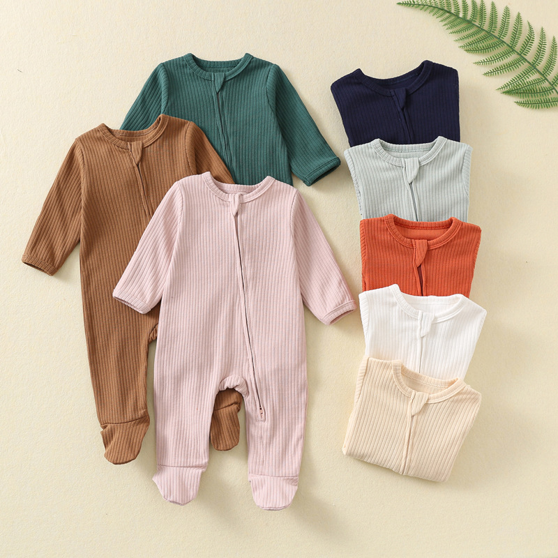 Cotton Baby Onesies Zipper - Macacão de Bebê para Outono e