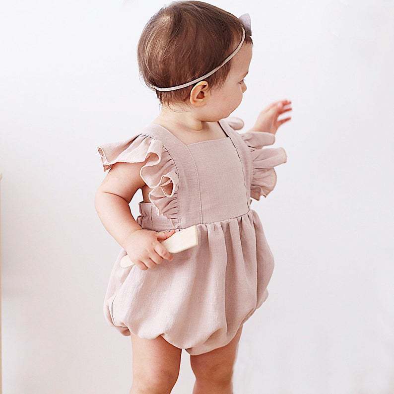 Baby Summer Linen Sleeveless Jumpsuit - Macacões de Verão para Bebês Meninas,