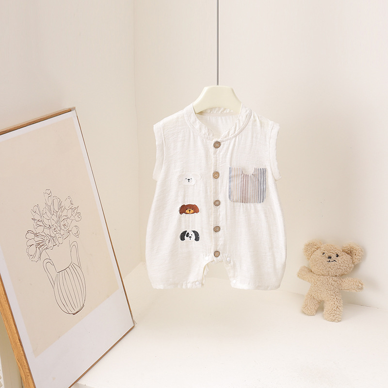 Baby Summer Linen Sleeveless Jumpsuit - Macacão de verão para bebês meninos,