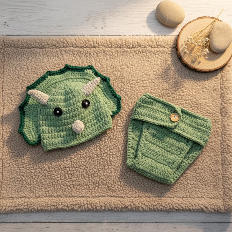 2 pçs crochê dinossauro recém- - Infant Photography Props Outfit avaliação e preço
