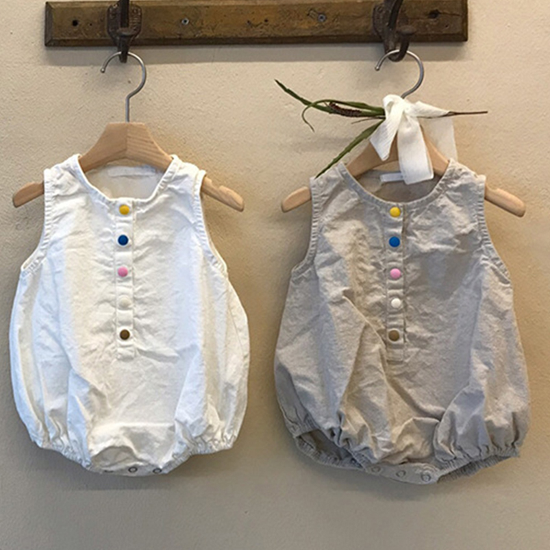 Linho sem mangas e algodão rom - Baby Summer Linen Sleeveless Jumpsuit avaliação e preço
