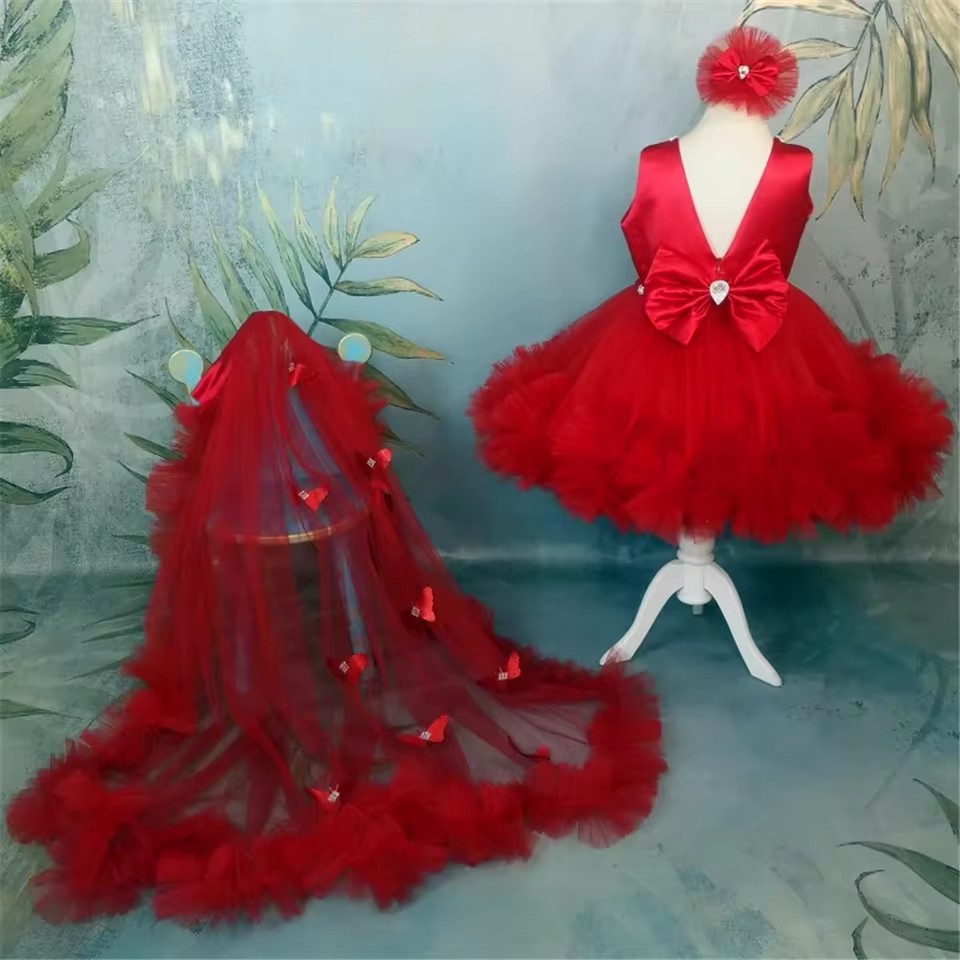 Vestidos vermelhos personaliza - Toddler Girl Tulle Party Dress avaliação e preço