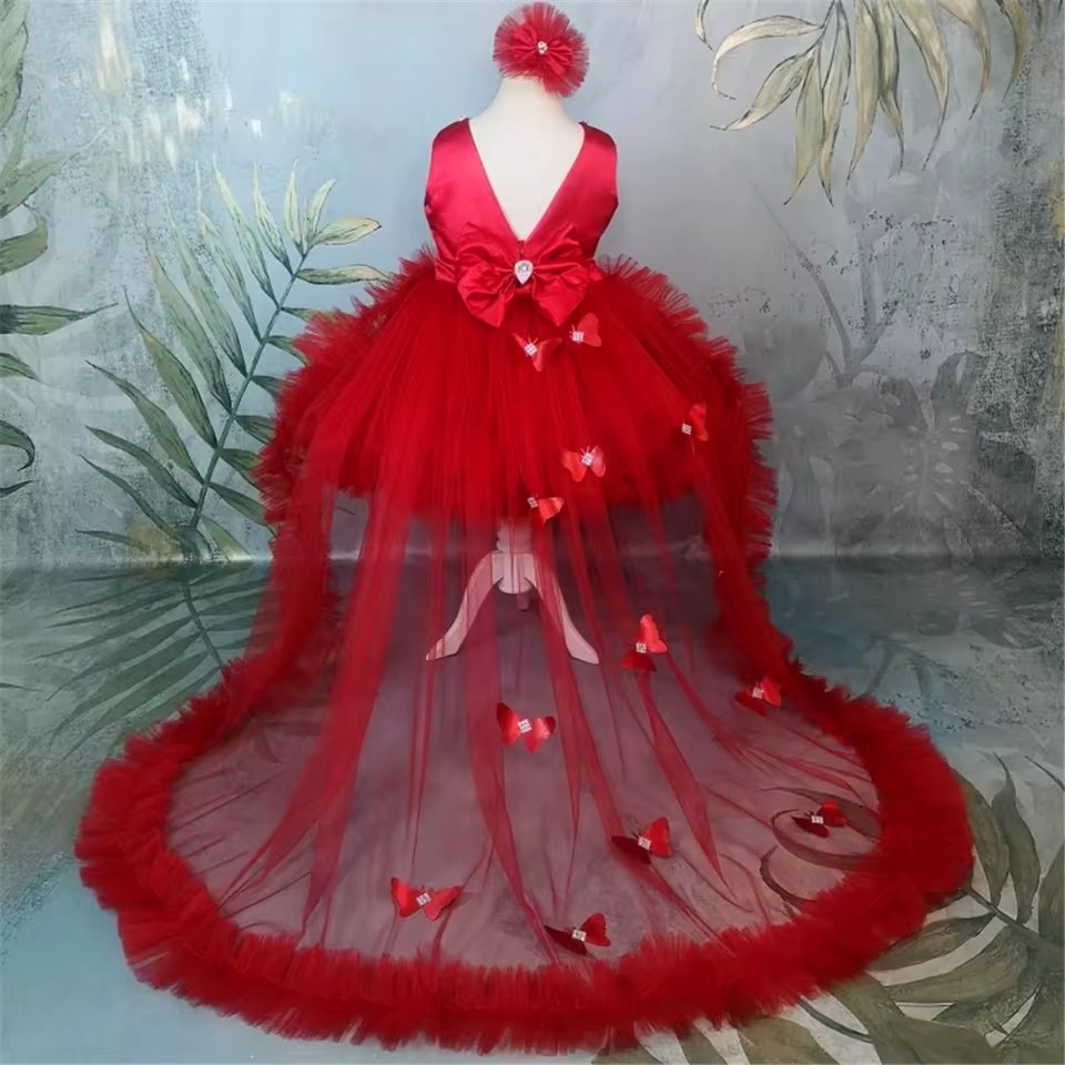 Vestidos vermelhos personaliza - Toddler Girl Tulle Party Dress avaliação e preço