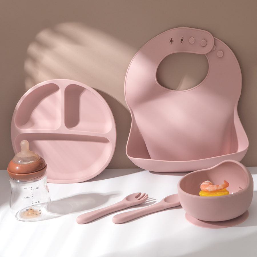 5 pçs conjunto de alimentação  - Waterproof Baby Bibs Silicone avaliação e preço