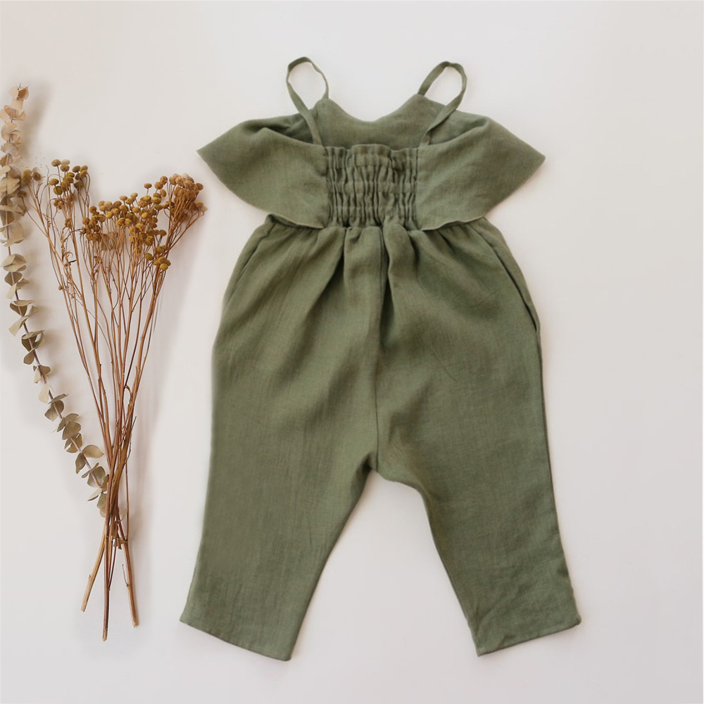 Macacão de algodão de linho de - Baby Summer Linen Sleeveless Jumpsuit avaliação e preço